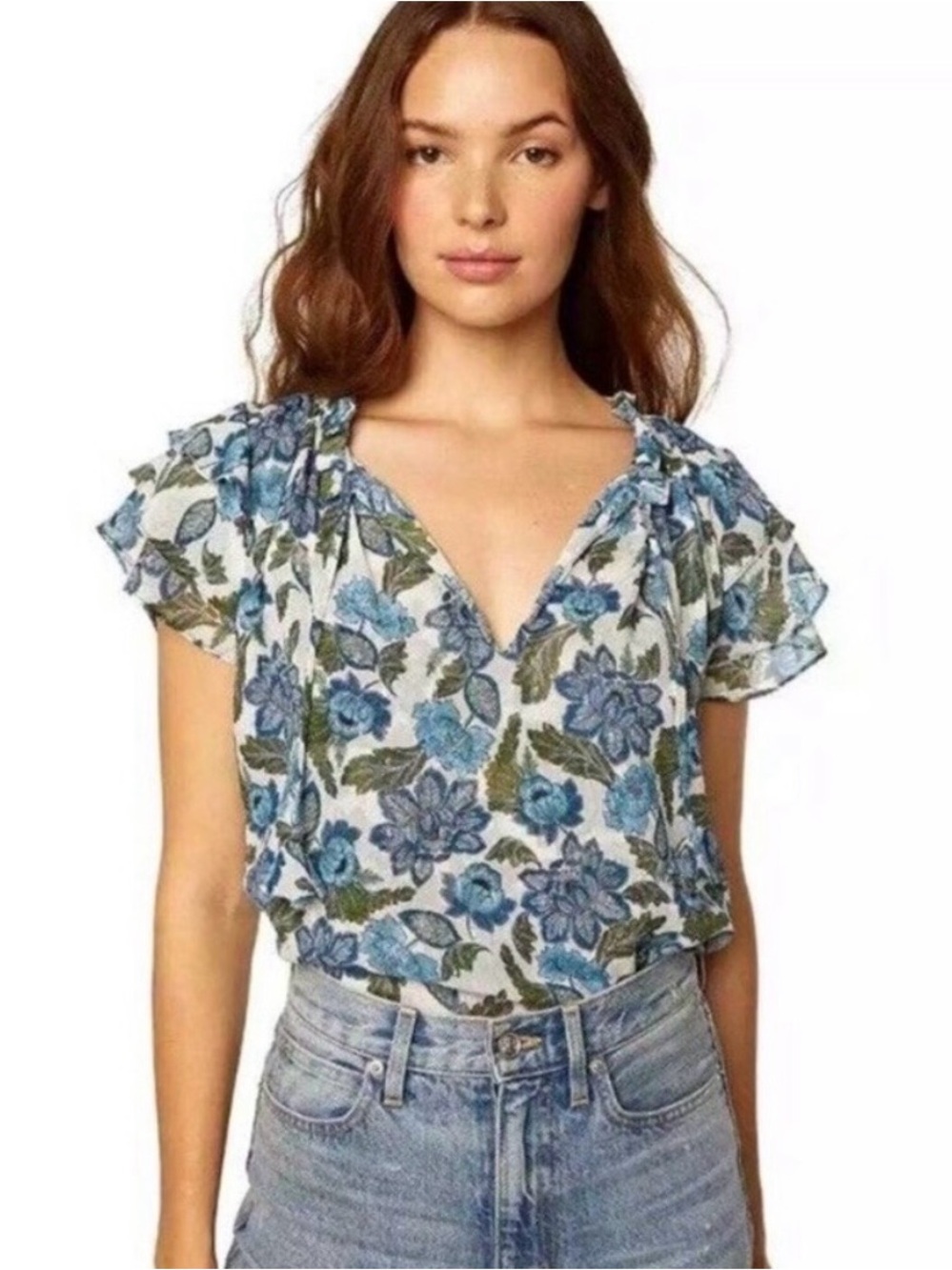 MISA Los Angeles Maria Top in Flora Azulia size large luxury floral peasant boho - Picture 1 of 8